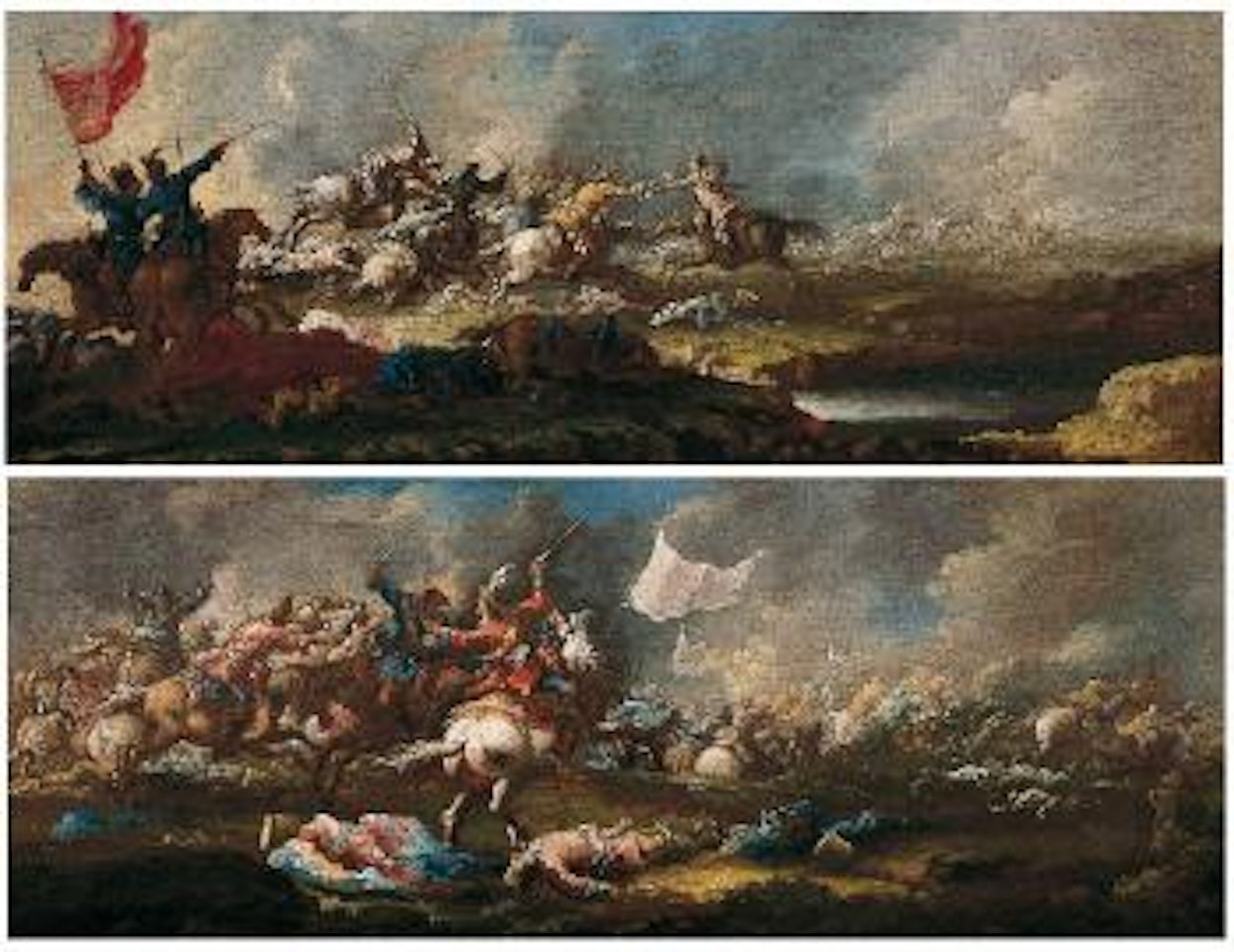 Battaglia con stendardo al centro. Battaglia con figure controluce by Francesco Guardi