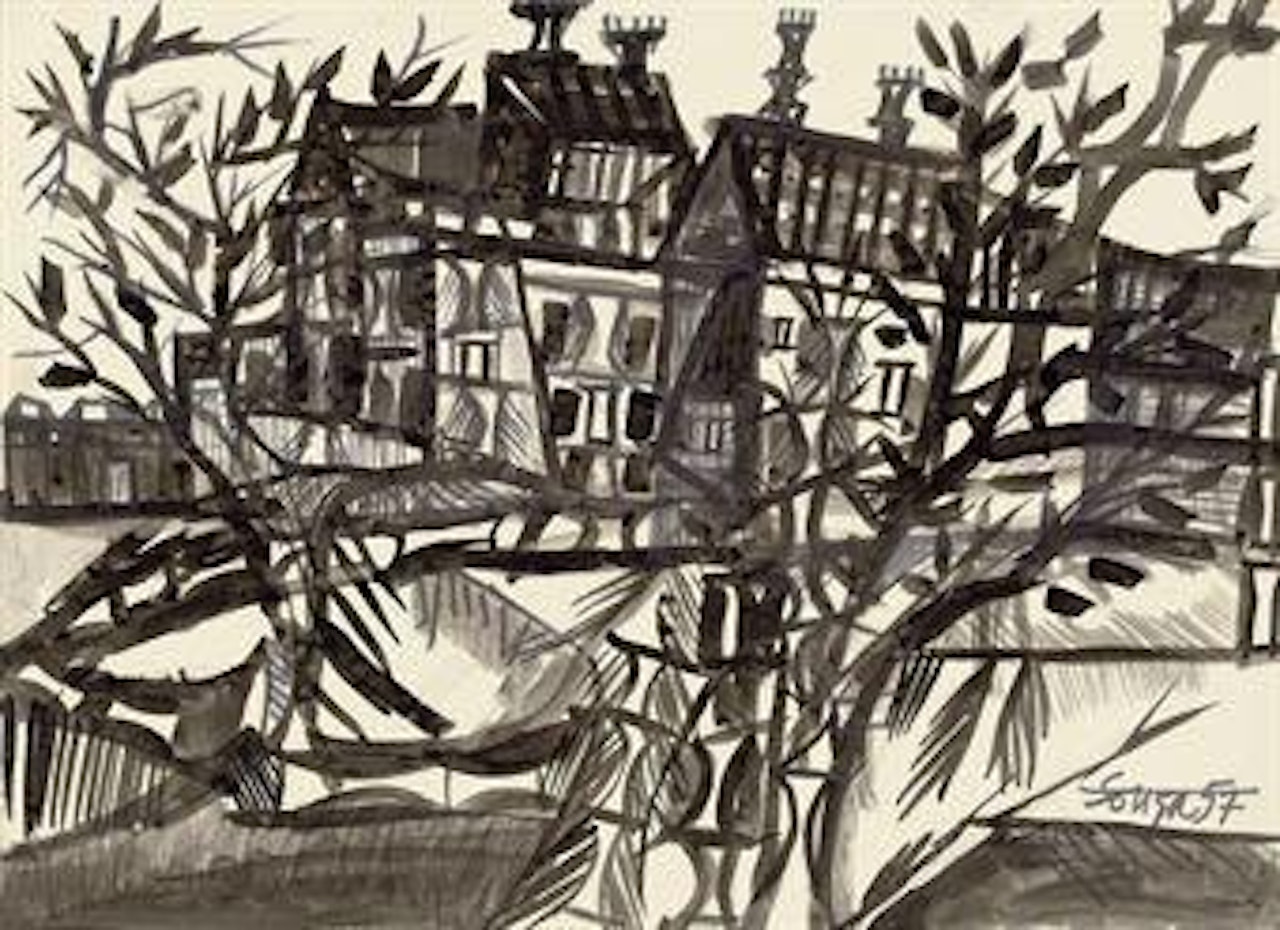 Untitled (Landscape with Houses and Trees) by Francis Newton Souza