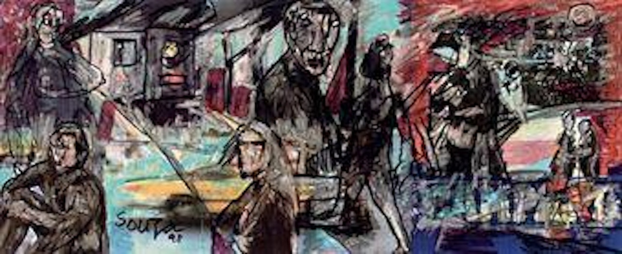 Untitled (Figures in Cityscape) by Francis Newton Souza