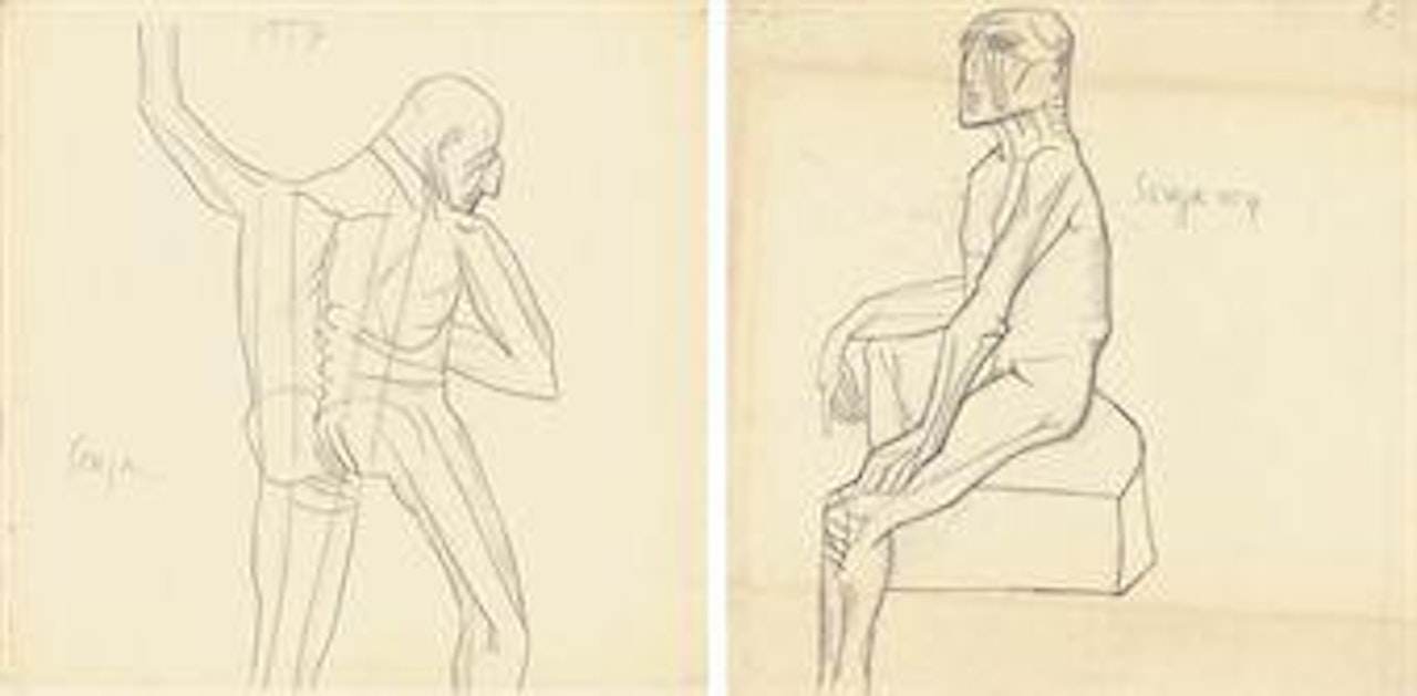 Untitled (Male Nude in Motion)  Untitled (Seated Nude), recto: Untitled (Standing Nude), verso by Francis Newton Souza