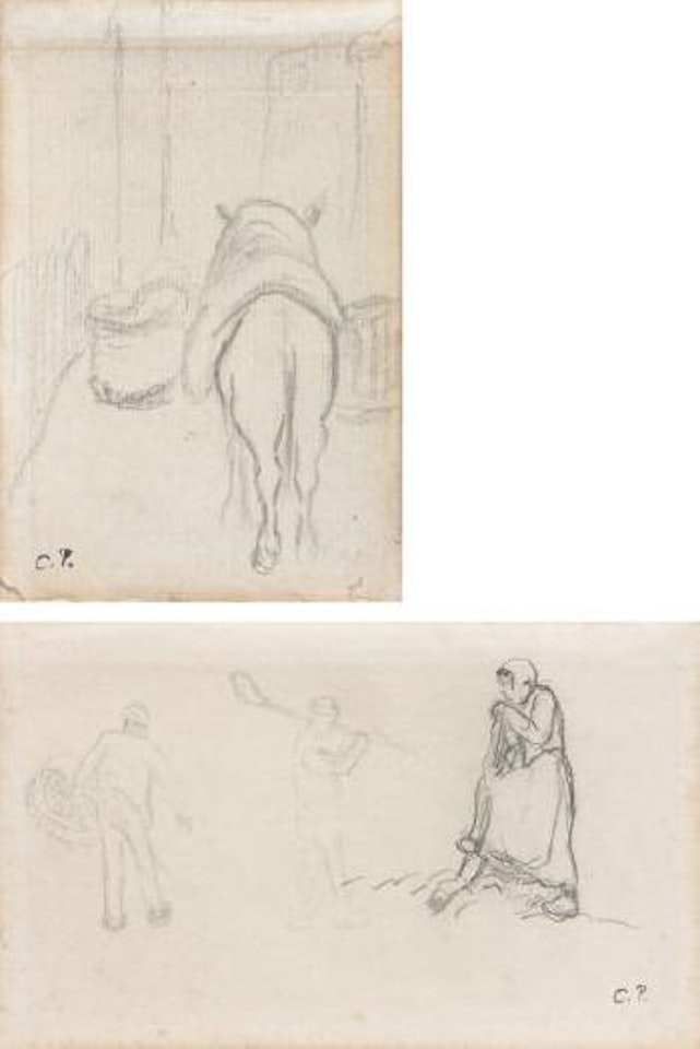 Âne bâté. Femme bêchant by Camille Pissarro