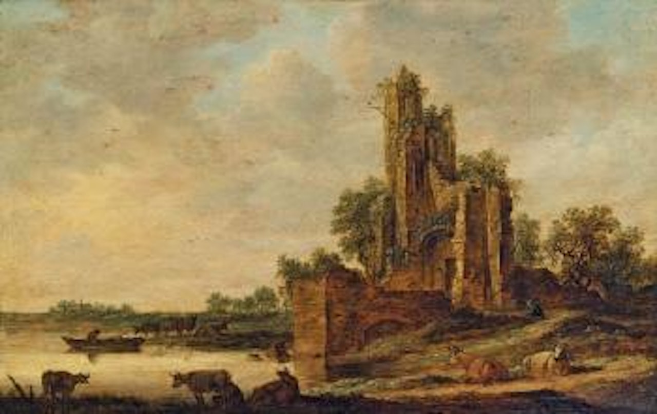 Flusslandschaft mit Ruine by Jan van Goyen