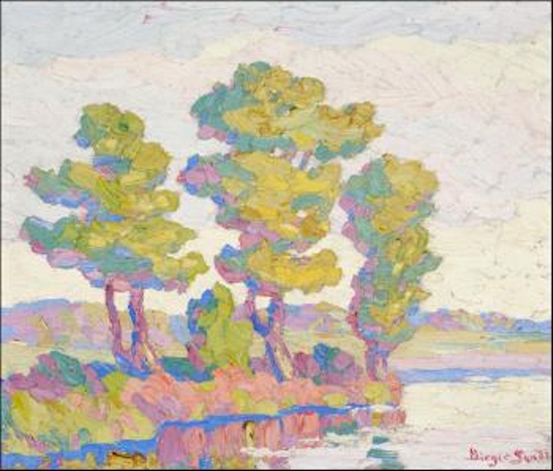 Cottonwood trees in autumn by Birger Sandzen