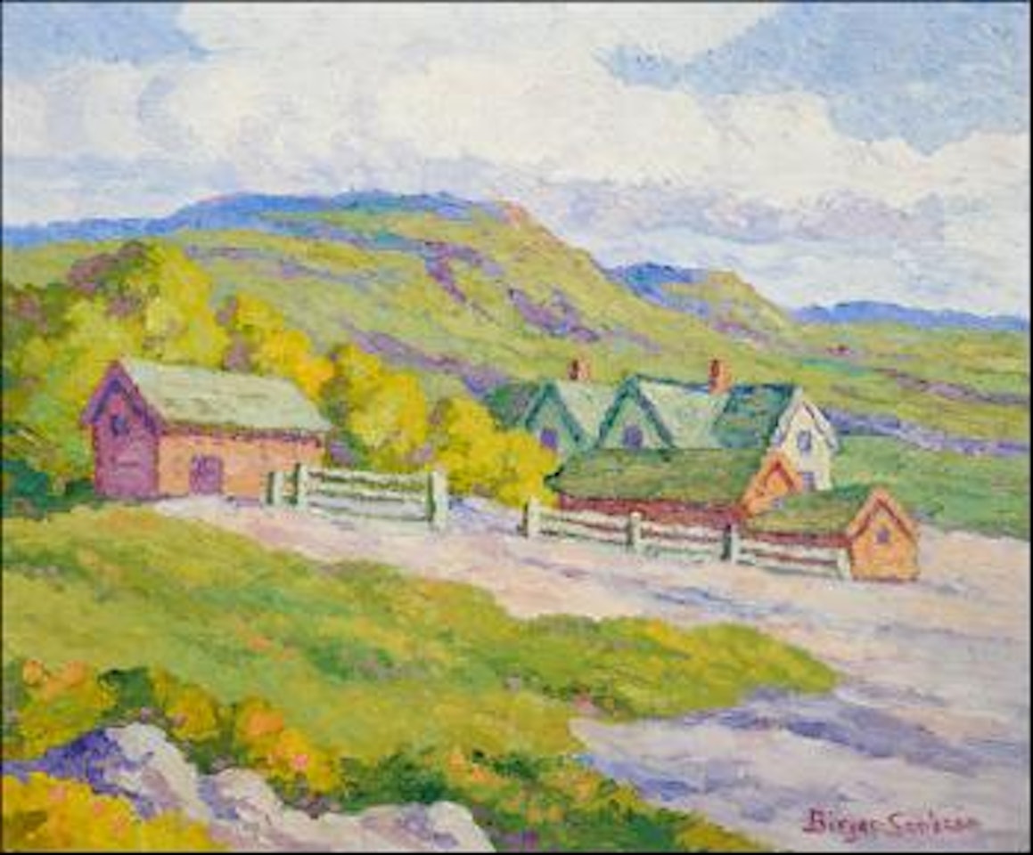 Farm & hills, Lindsbourg, Kansas by Birger Sandzen