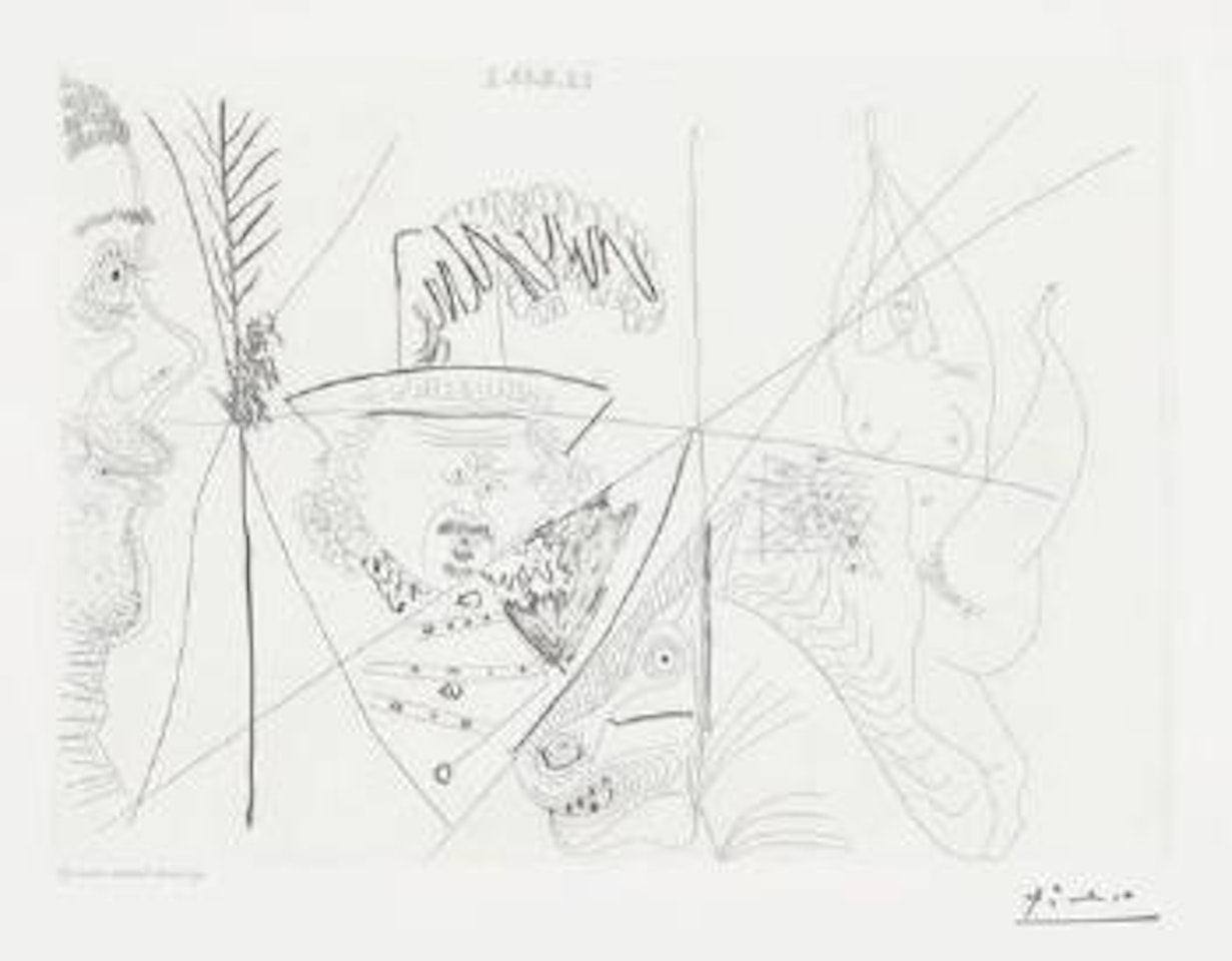 347 Series: ÃcuyÃ¨re de Cirque, Homme Rembanesque et Spectateur mal RasÃ©, plate 291 by Pablo Picasso