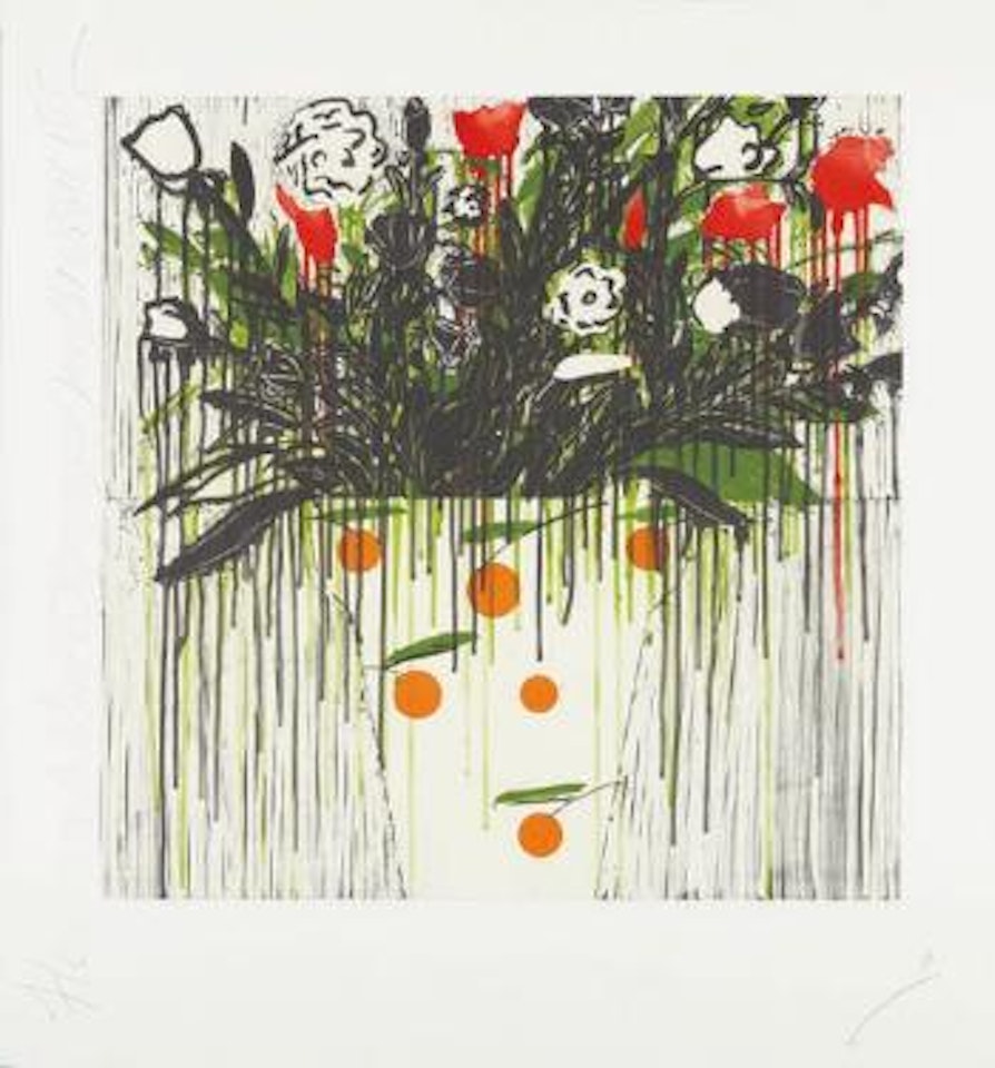 Flowers in a Vase with Oranges by Donald Sultan