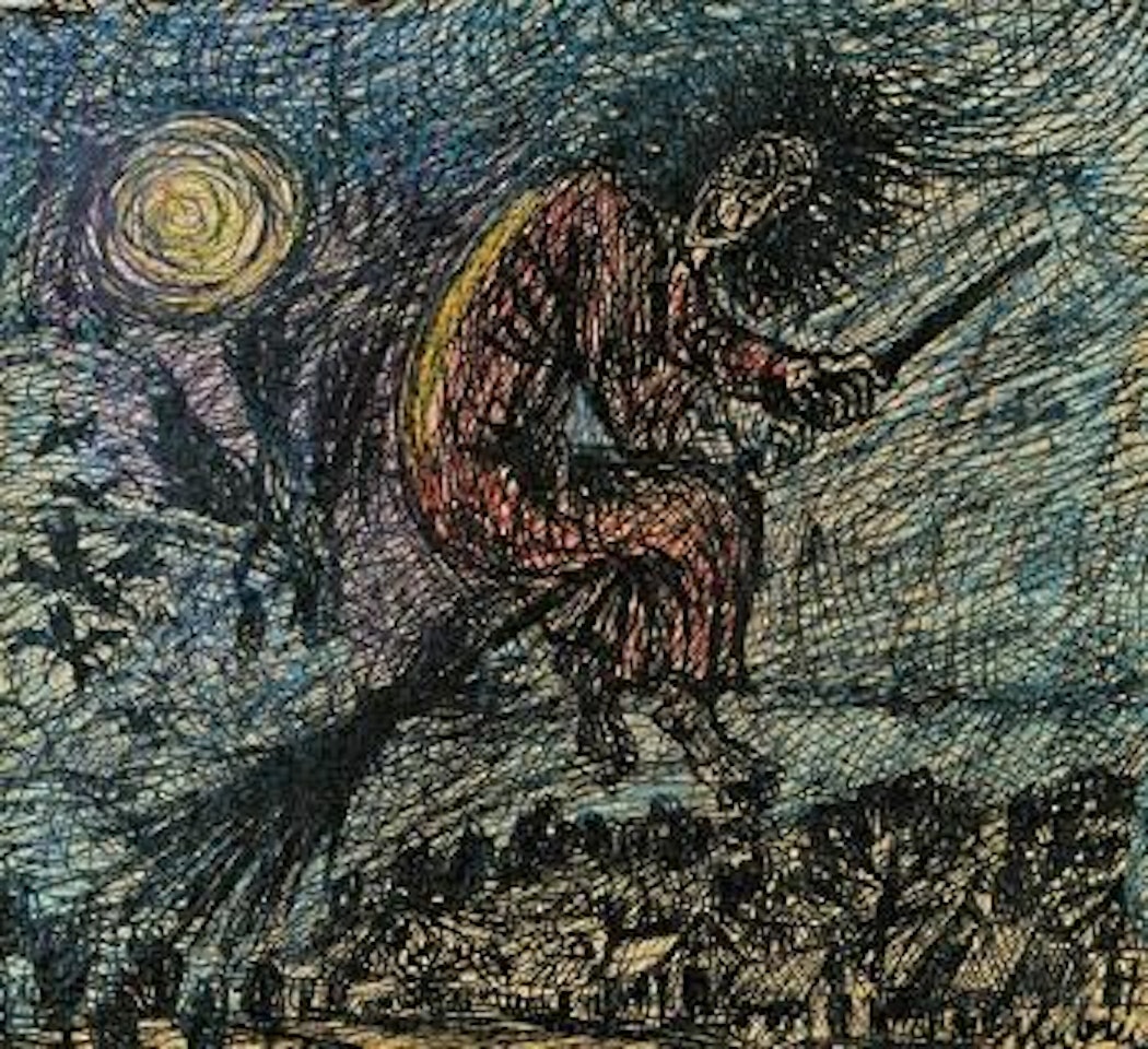 Hexe auf einem Besen reitend by Alfred Kubin