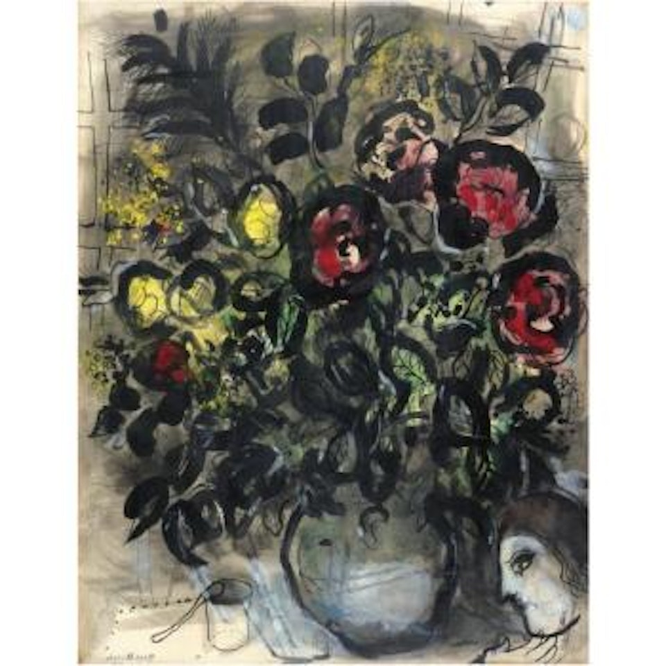 Bouquet De Roses Avec Verre À La Cuillère by Marc Chagall