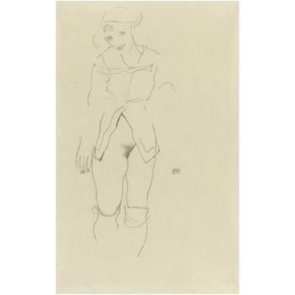 Stehender Weiblicher Halbakt (Valerie Neuzil) (Standing Female Semi-nude (Valerie Neuzil)) - Recto; Sitzender Weiblicher Rückenakt (Seated Female Nude, Back View) - Verso by Egon Schiele