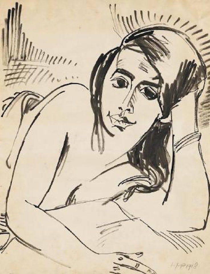 Mädchen mit aufgestützen Kopf by Max Pechstein