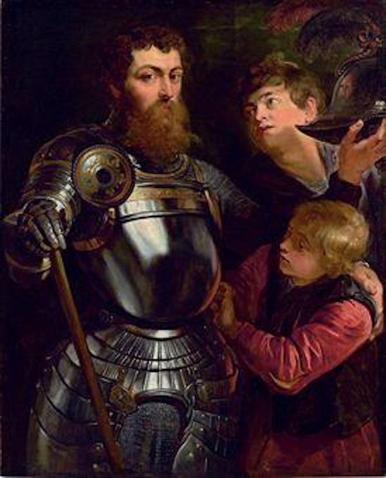 Portrait of a commander, three-quarter-length, being dressed for battle by Peter Paul Rubens