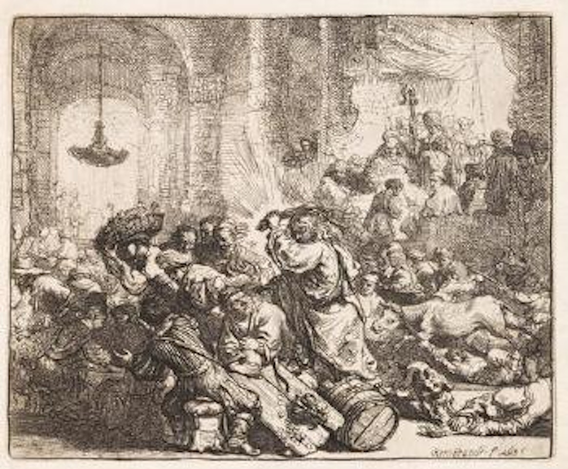 Christus, die Händler aus dem Tempel treibend by Attributed to Rembrandt Harmensz van Rijn