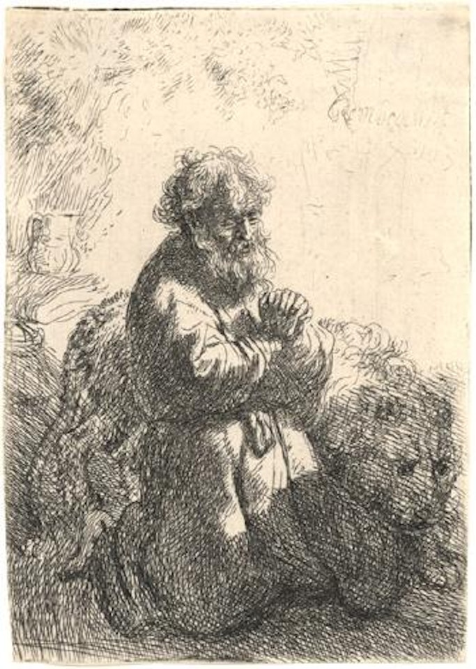 Der heilige Hieronymus im Gebet, niederblickend. by Attributed to Rembrandt Harmensz van Rijn