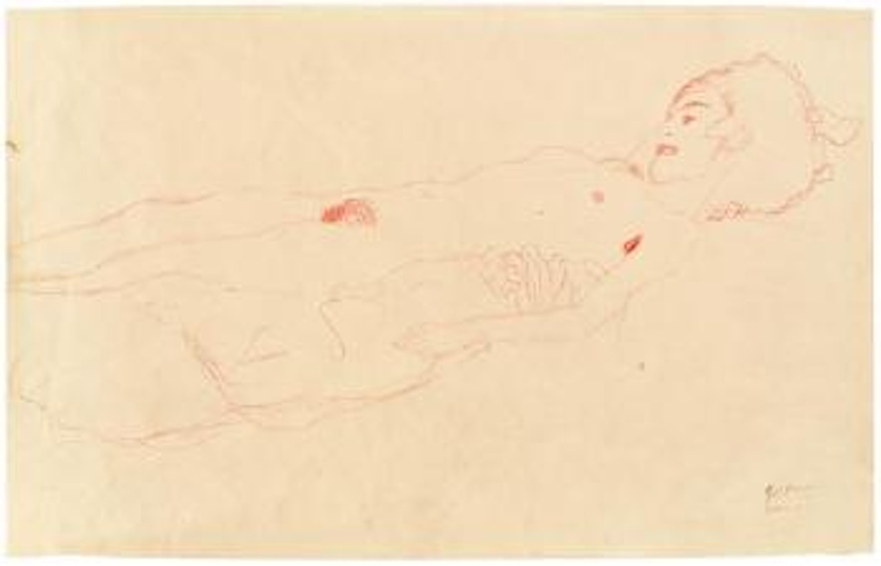 Auf dem Rücken liegender Akt nach rechts by Gustav Klimt