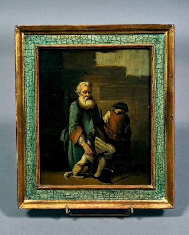 Vieil homme barbu assis avec son chien by Christian Wilhelm Ernst Dietrich