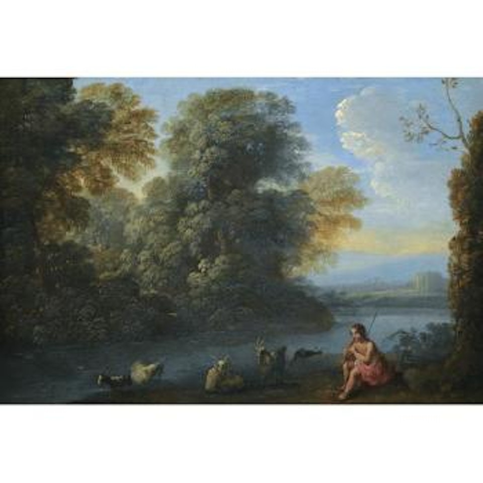 An Italianate Landscape With A Shepherd Boy Playing The Pipe While Watering His Flock At A River by Claude Lorrain