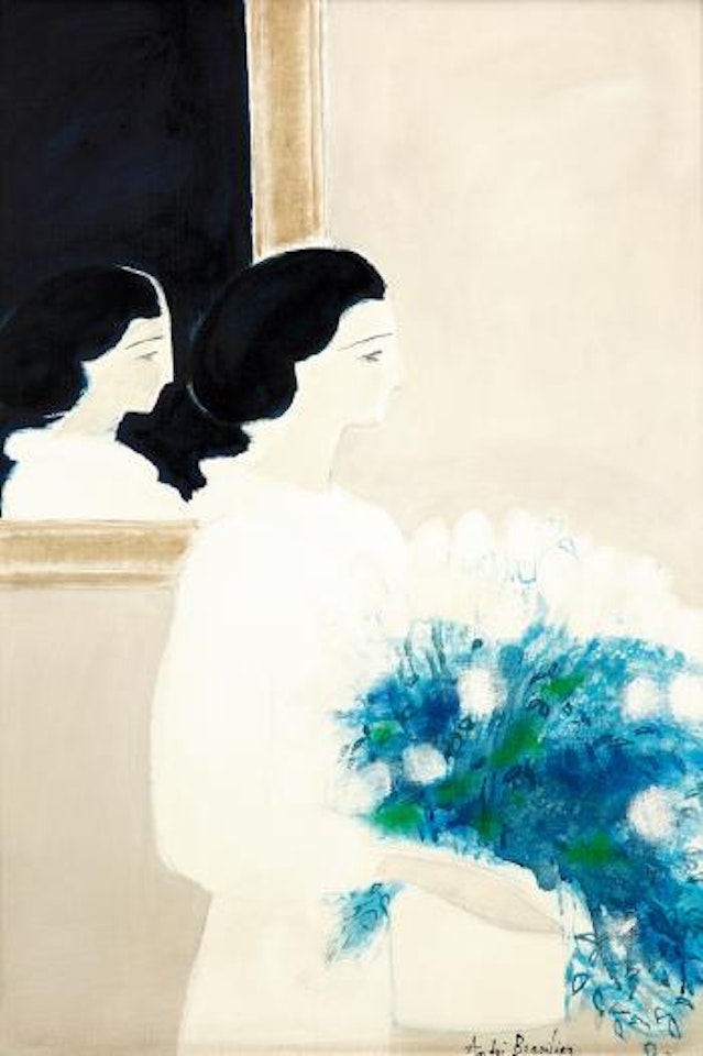 Les deux profils au bouquet bleu by André Brasilier