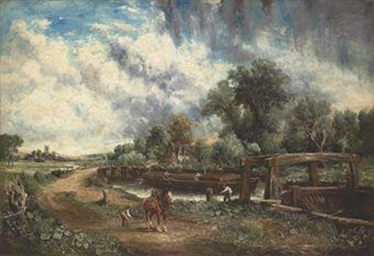 View on the Stour near Dedham with Flatford Lock and Old Bridge by John Constable