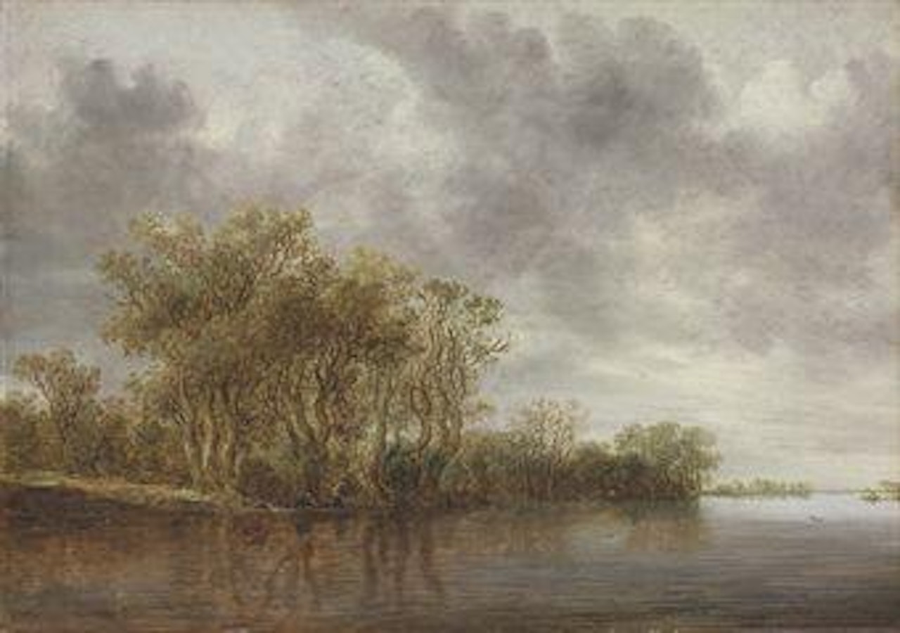 A wooded river landscape with boatmen near the bank by Jan van Goyen