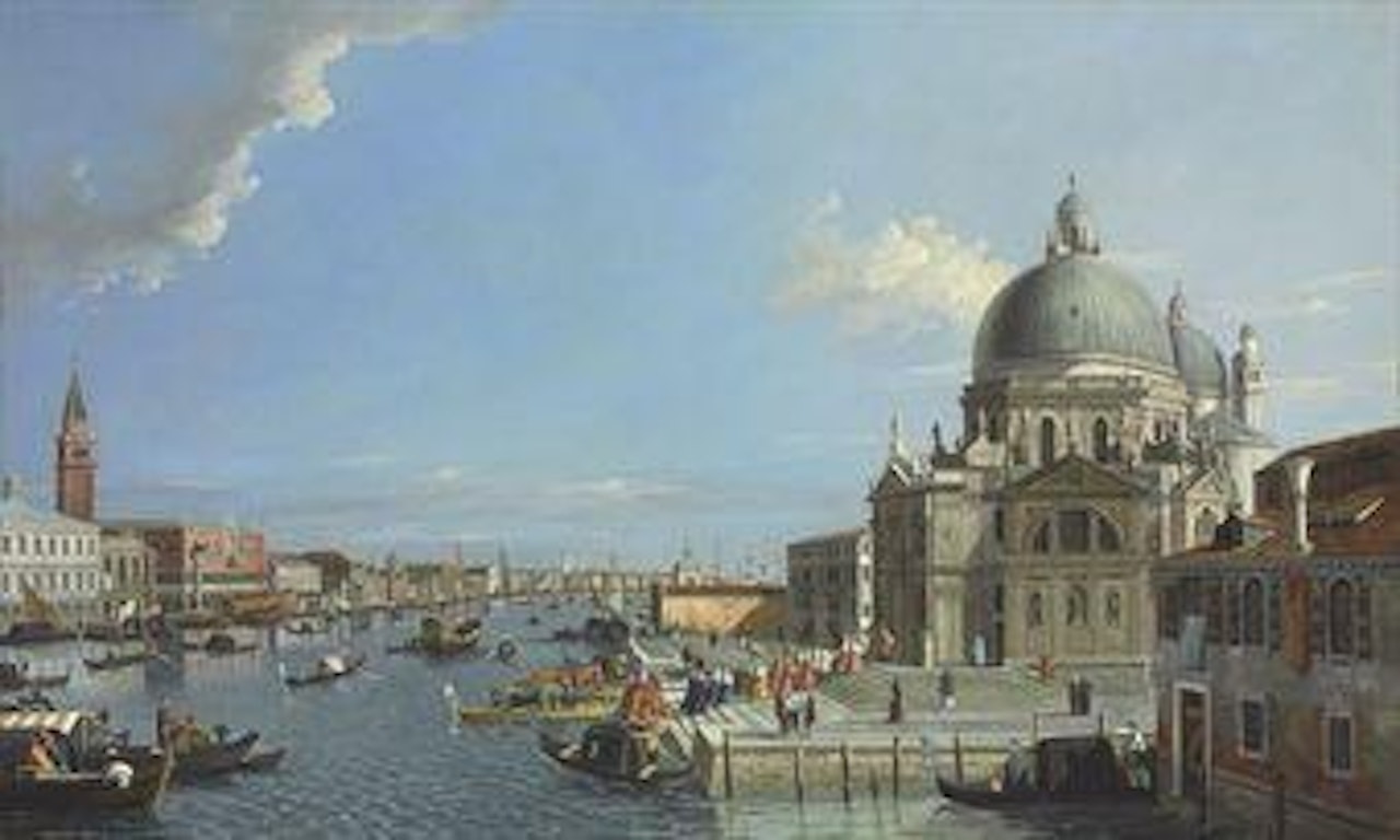 The Grand Canal, Venice, with a procession entering the Santa Maria della Salute by Canaletto