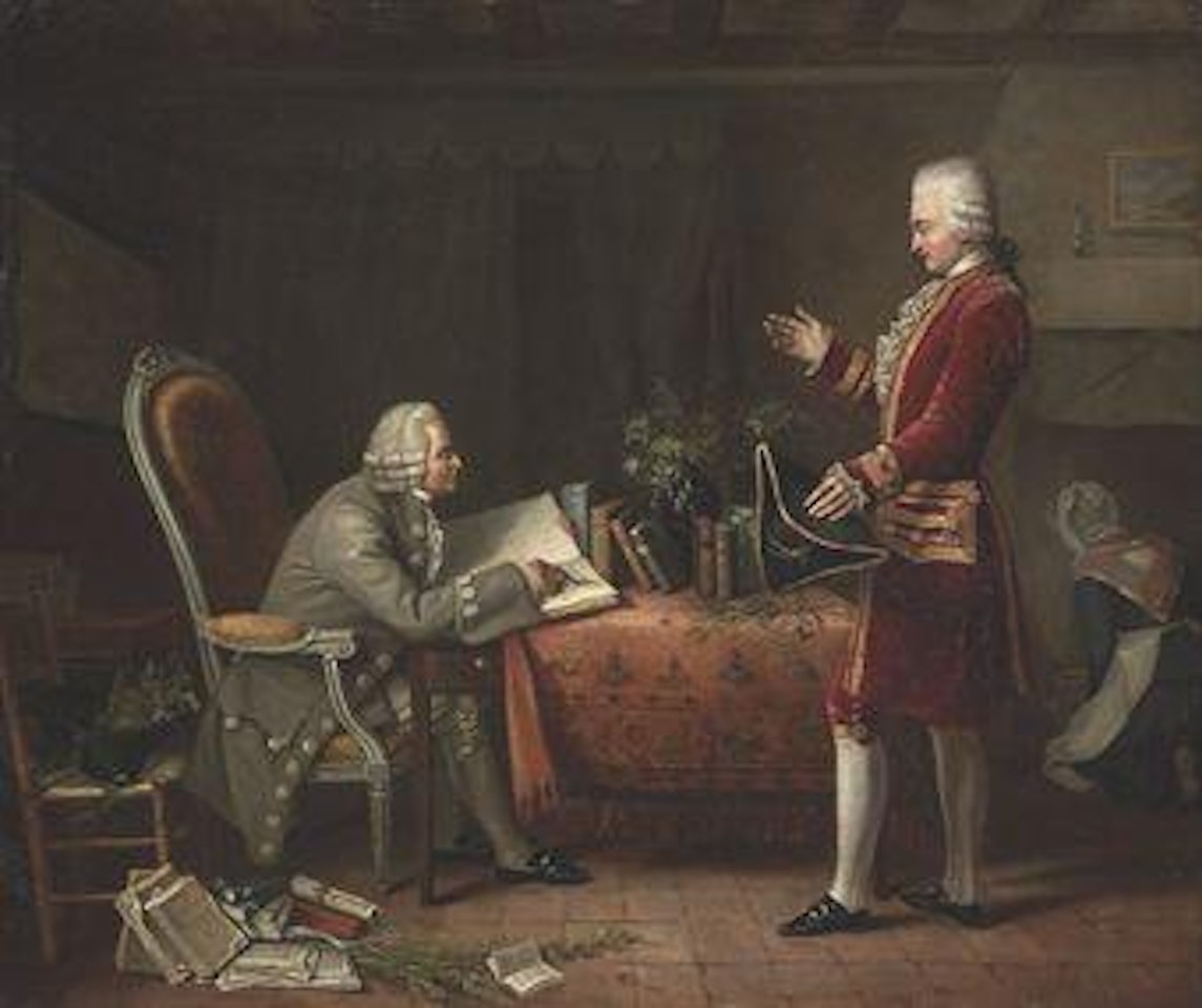 Jean-Jacques Rousseau and René Louis de Gerardin, the Marquis de Vauvray, at the Chateau d'Ermelonville by French School