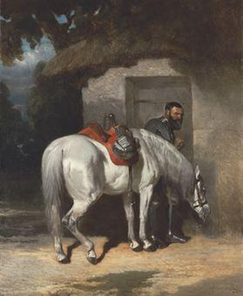 A knight seeking shelter by Alfred de Dreux