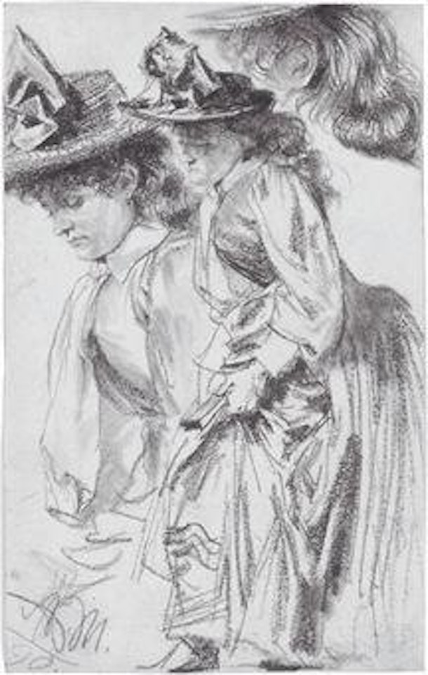 Two studies of a lady wearing a straw hat by Adolph Menzel