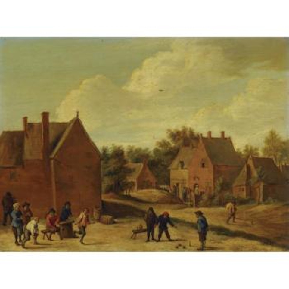 A Village Street With Peasants Playing Bowls by David Teniers II
