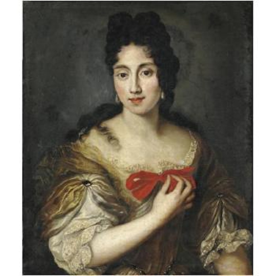 Portrait Of A Lady, Half Length, Wearing A Dress Adorned With A Red Bow by Jacob Ferdinand Voet