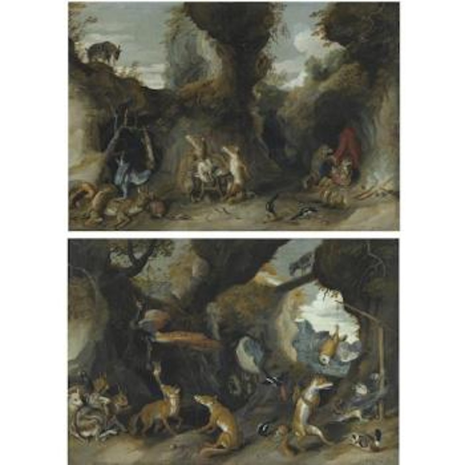 A Pair Of Allegories Derived From The Reinaertcyclus Or Fables Of Reynard The Fox by Jan Brueghel the Younger