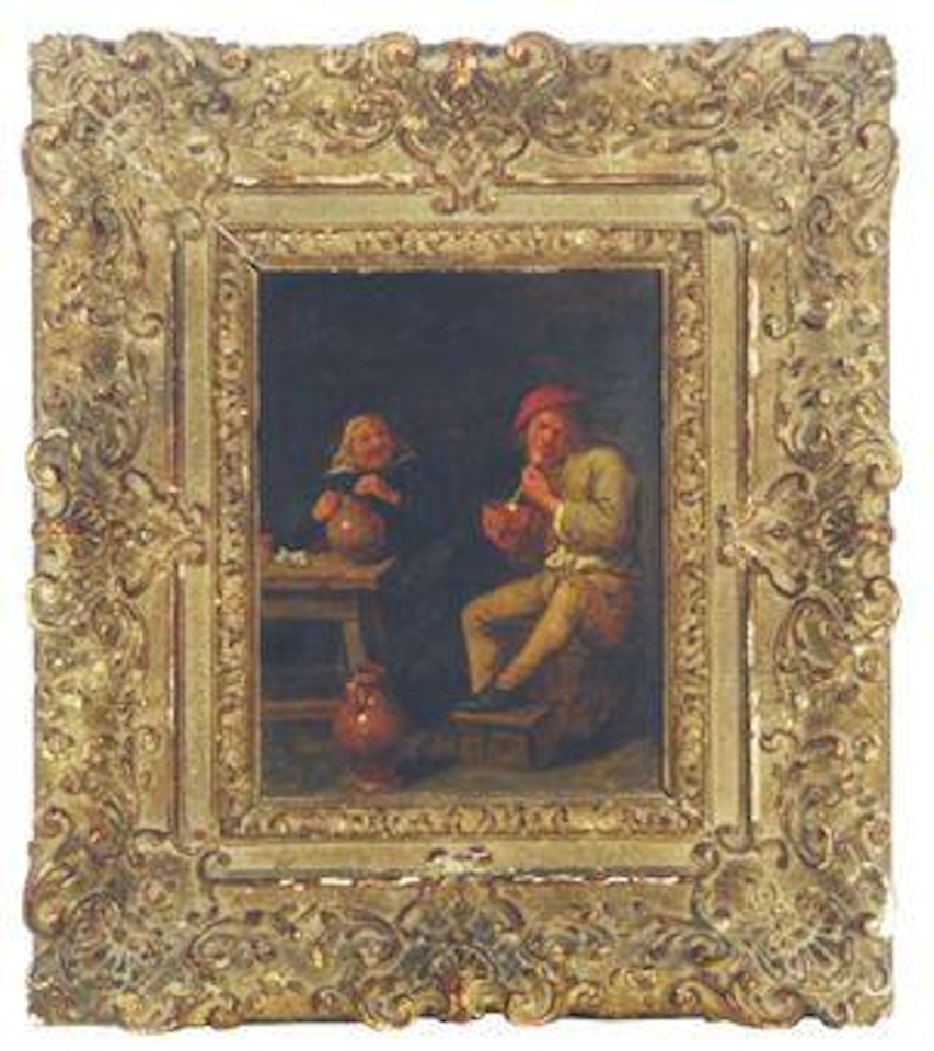 A smoking scene in an interior by Jan Miense Molenaer