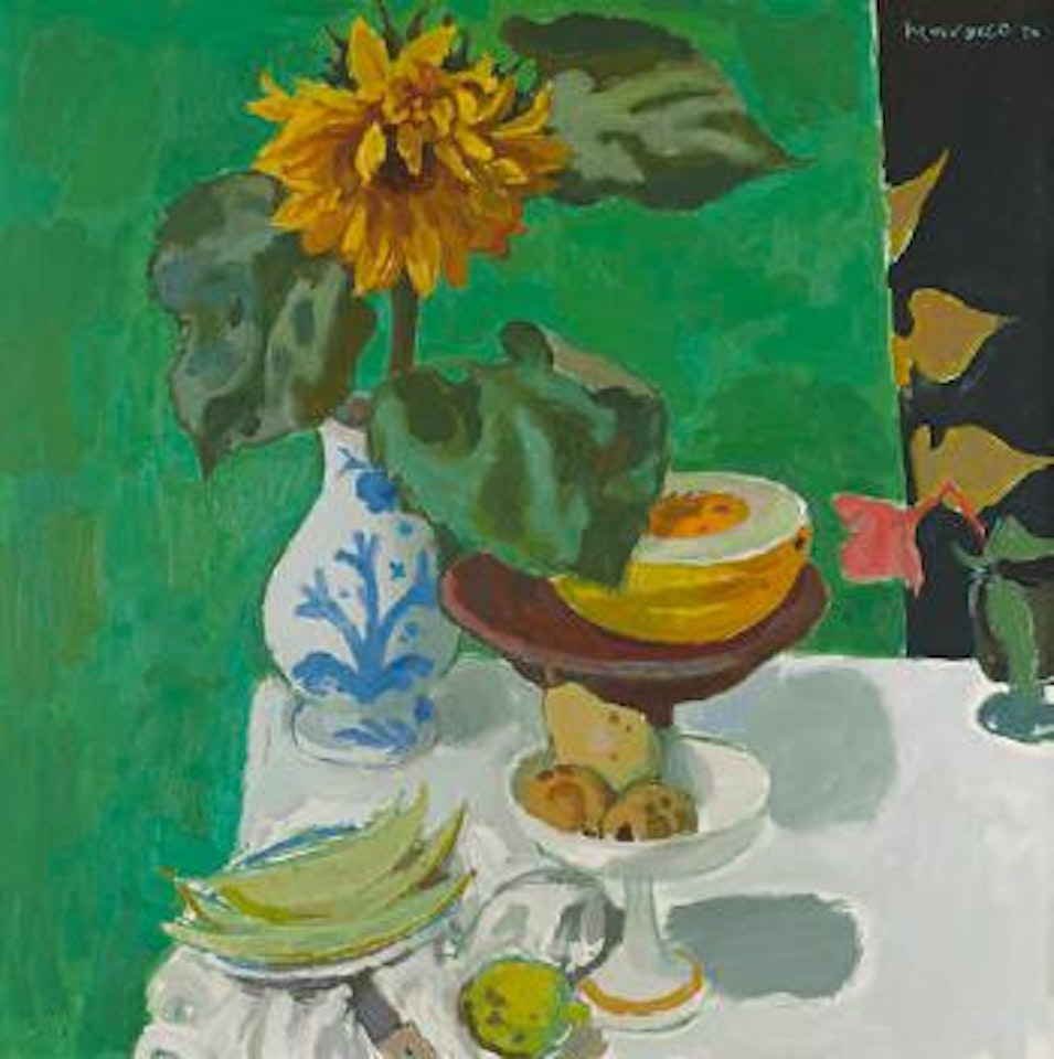 Still life with fruit and sunflower by Alberto Morrocco