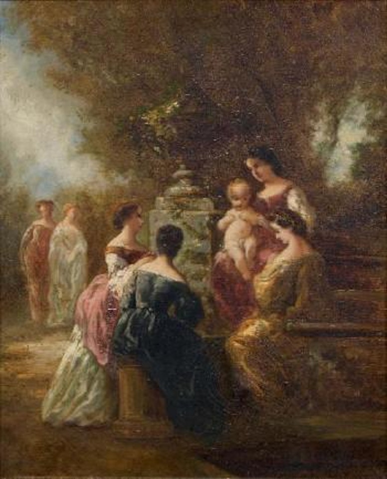 Femme admirant le bébé by Adolphe Monticelli