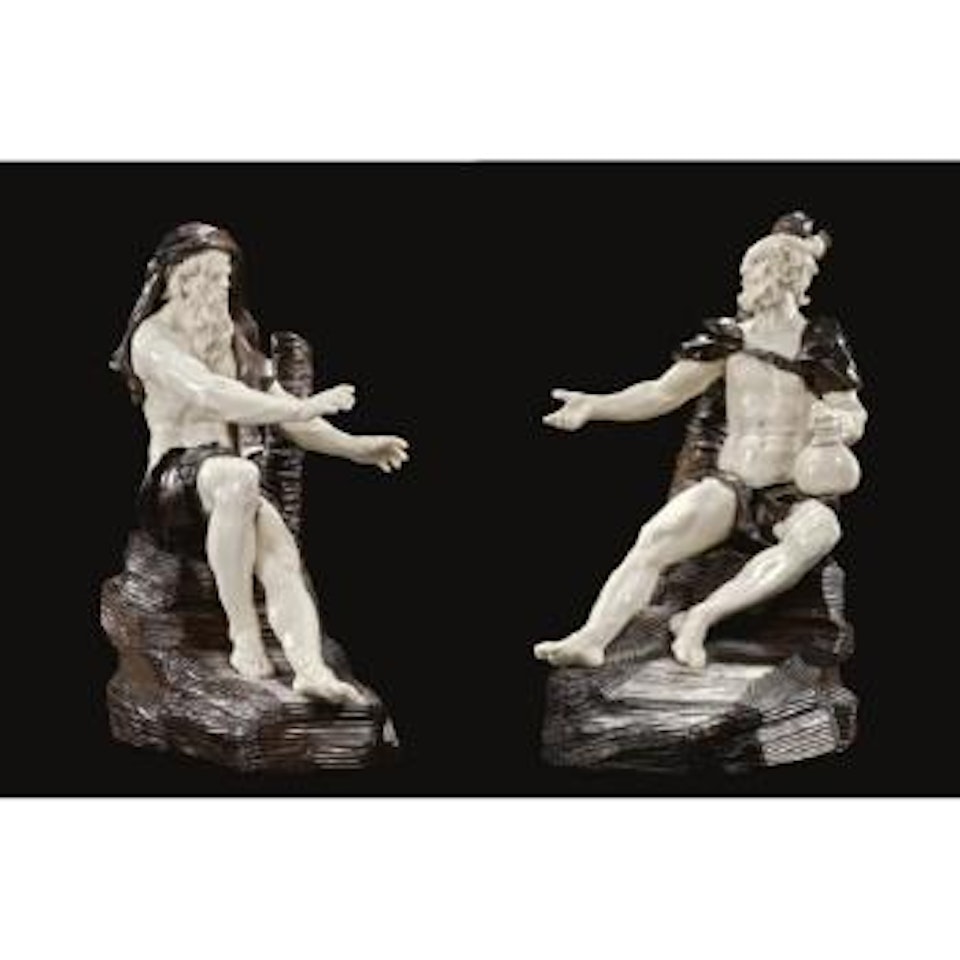 Pair Of Seated Male Figures by Simon Troger