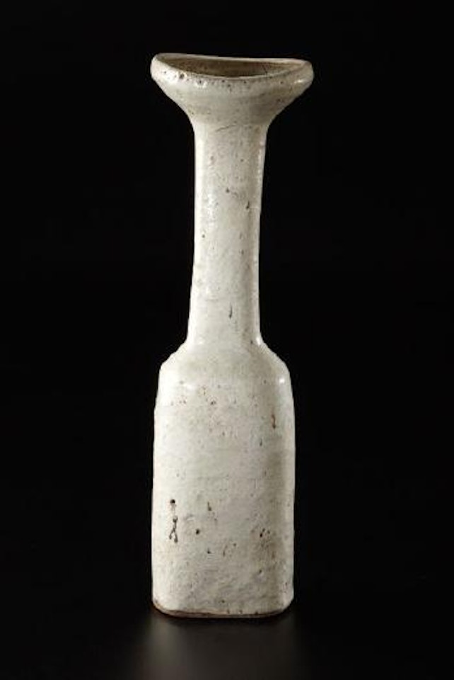 Exceptional tall flattened vase by Lucie Rie