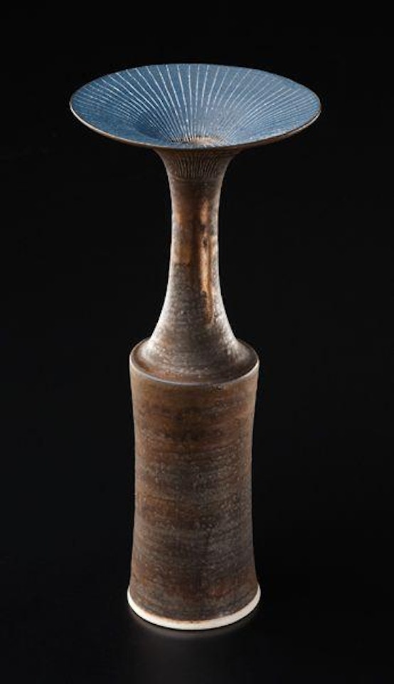 Cylindrical vase with flaring lip by Lucie Rie