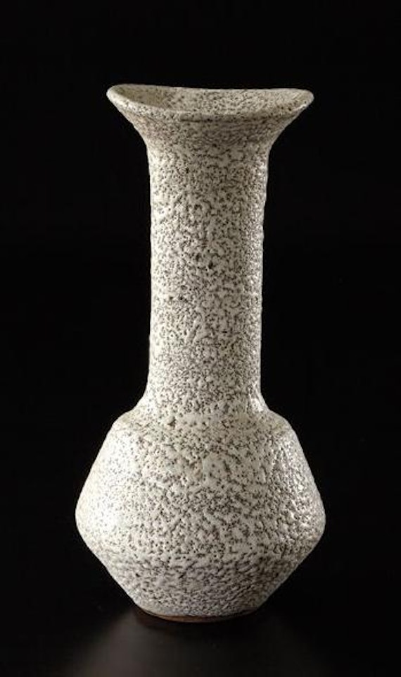 Exceptional tall white bottle vase by Lucie Rie