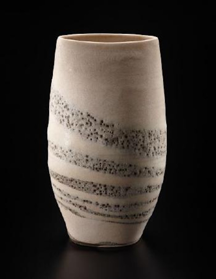 Oval vase with spiral by Lucie Rie