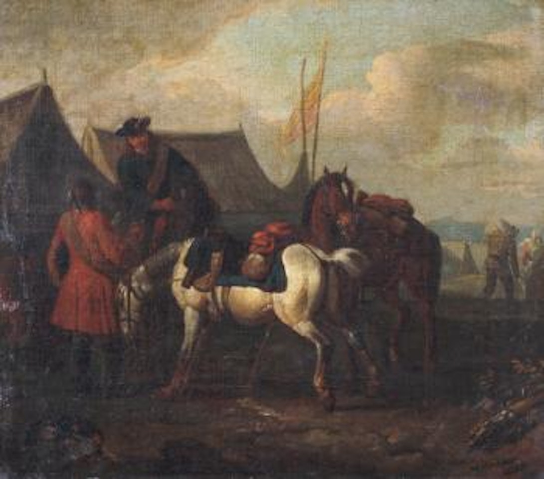 Rastende Reiter vor dem Feldlager by Pieter van Bloemen