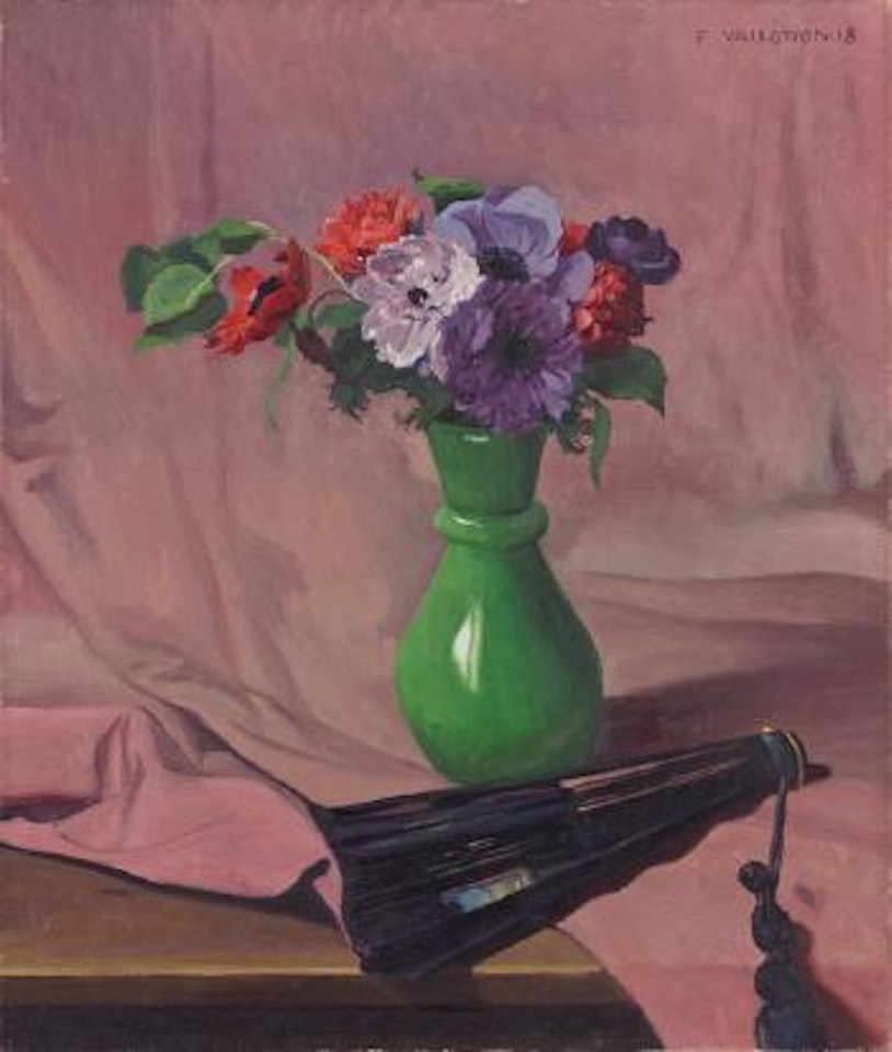 Bouquet d’anémones et éventail – Anémones et pot vert by Félix Vallotton