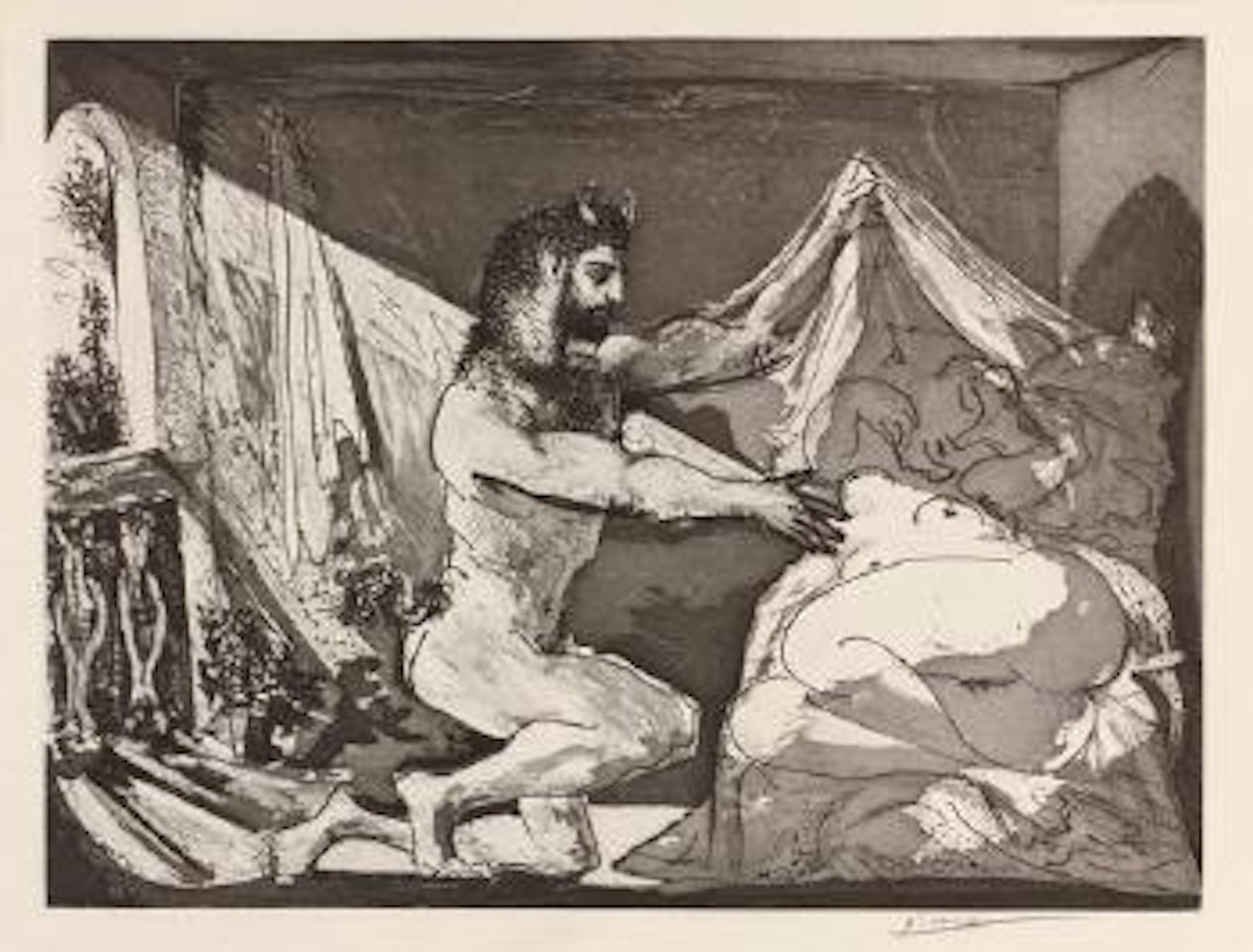 Faune dévoilant une dormeuse by Pablo Picasso