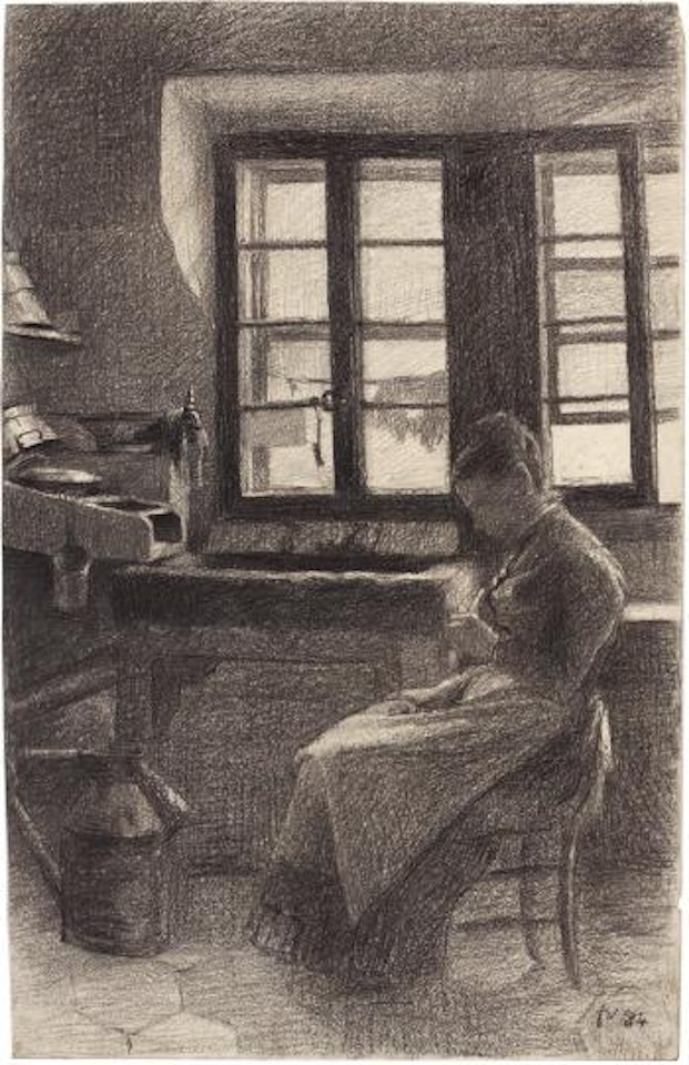 Femme dans sa cuisine – La mère de l’artiste dans la cuisine by Félix Vallotton