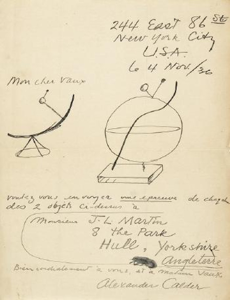 2 Entwürfe für 'Stabile' in einem Brief an 'Mon cher Vaux' by Alexander Calder