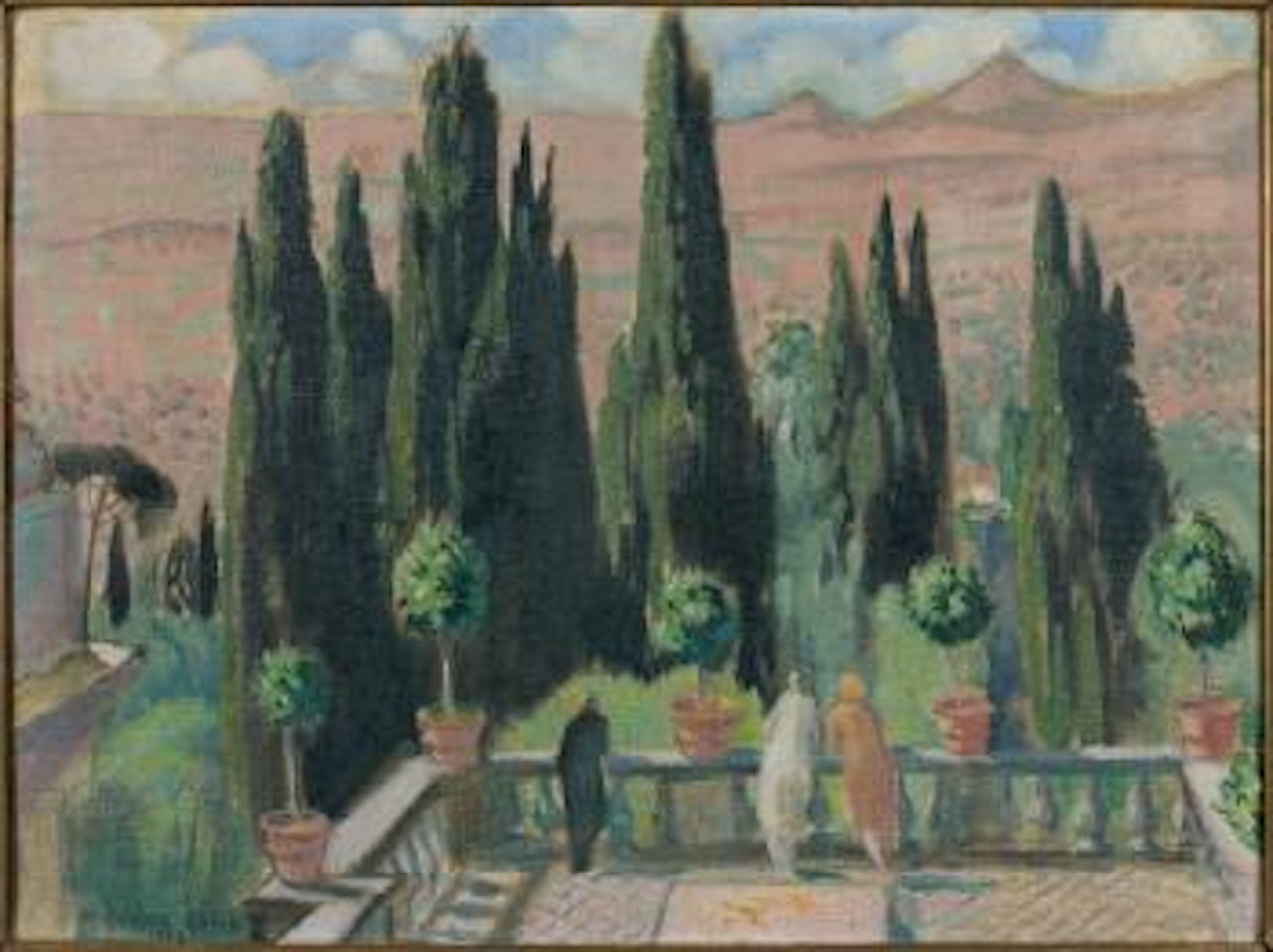 Trois personnages de dos sur une terrasse by Maurice Denis