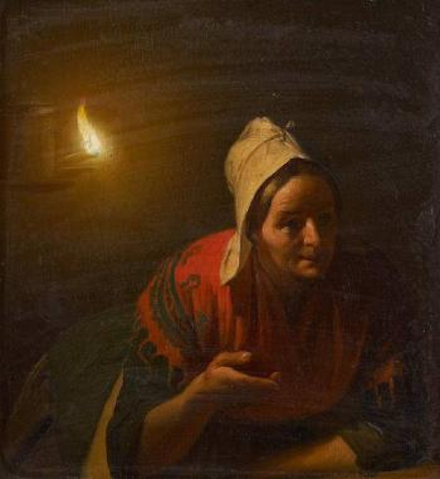 A la lueur de la lampe à huile by Petrus van Schendel
