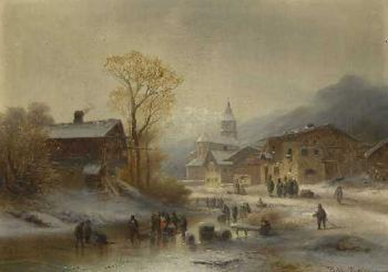 Eisvergnügen auf dem Dorfweiher by Anton Doll