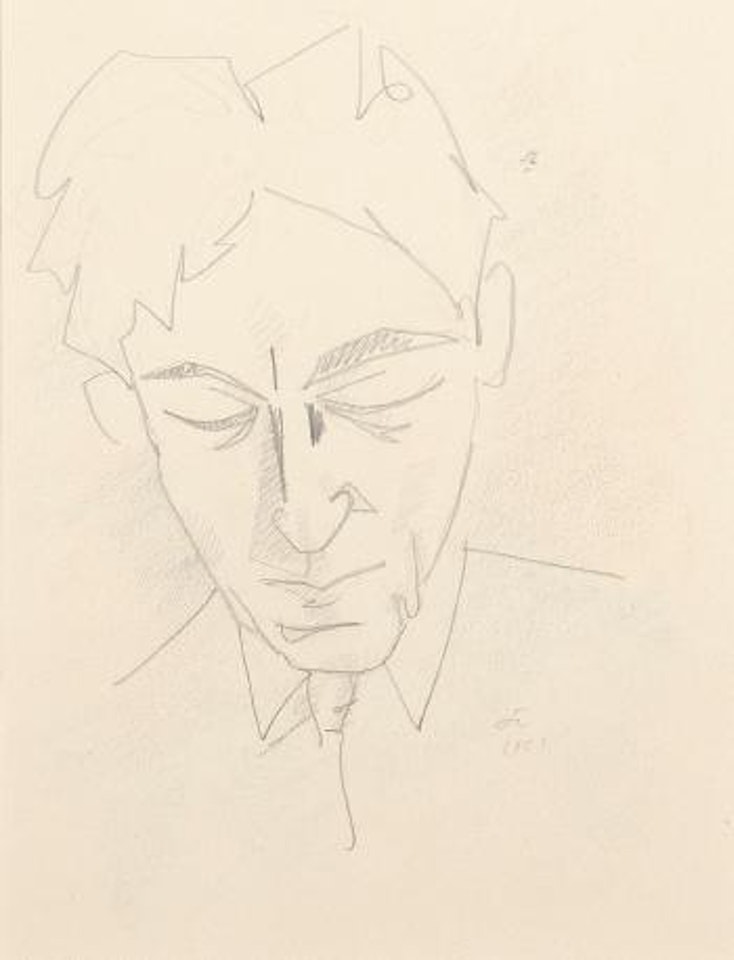 Pensive self-portrait by Jean Cocteau