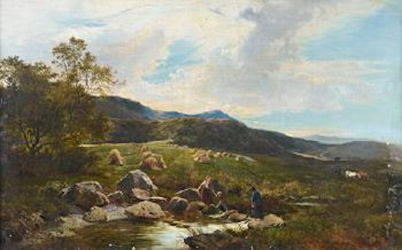 Landscape with children playing by a stream by Sidney Richard Percy