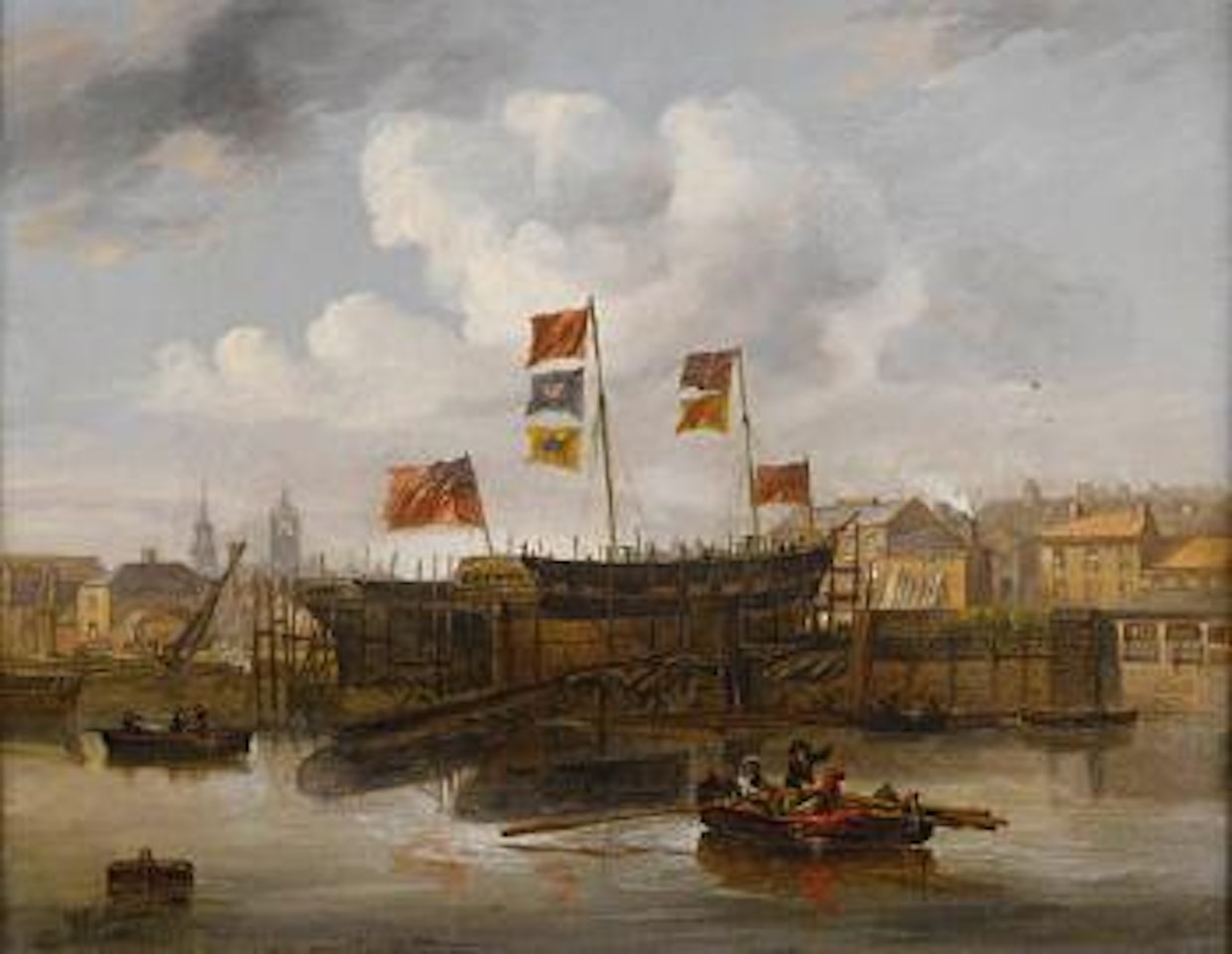 Smith's Shipyard on the Tyne – the Ellenborough ready for launching by John Wilson Carmichael