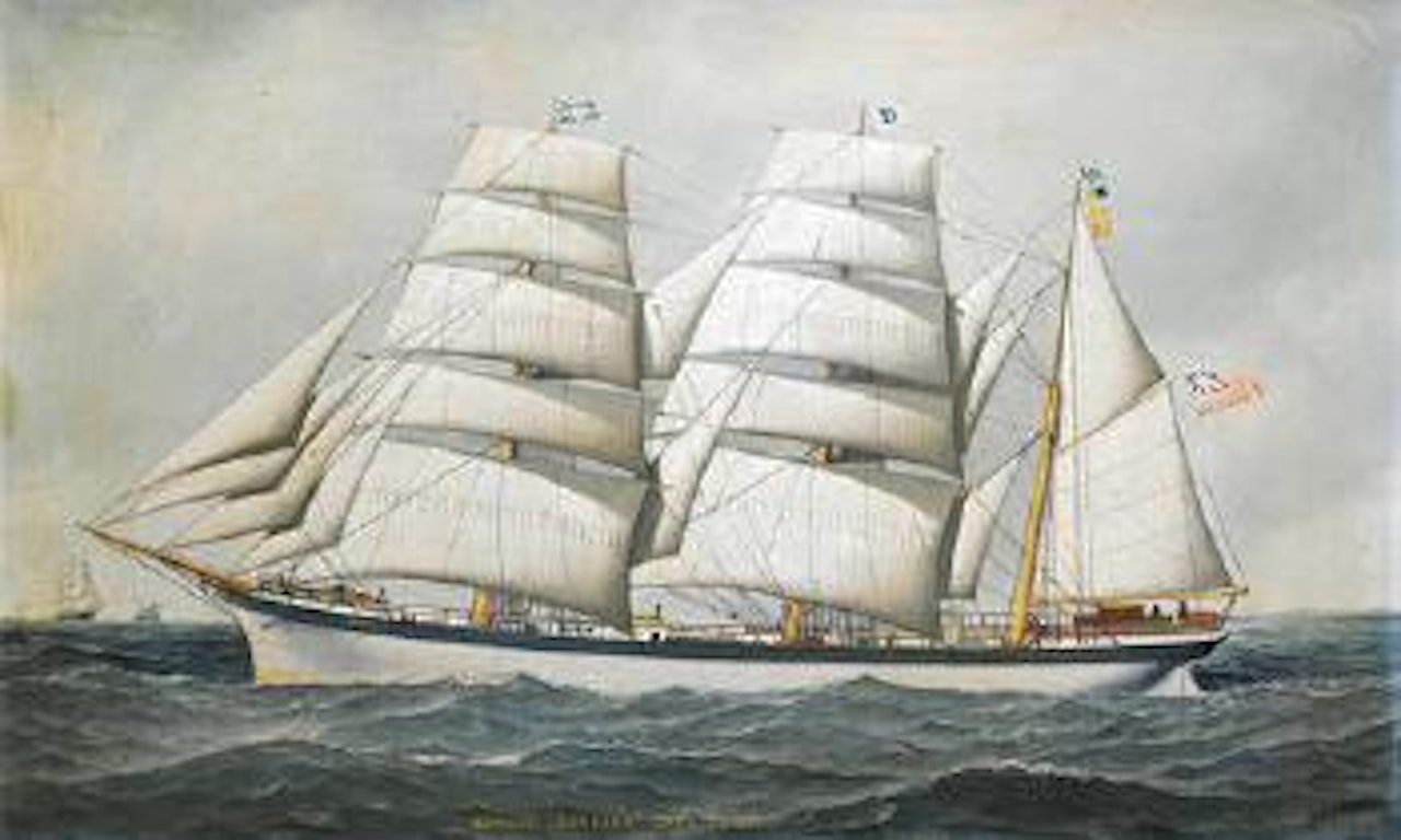 The British barque Dunearn at sea under full sail and calling for a pilot by Antonio Jacobsen